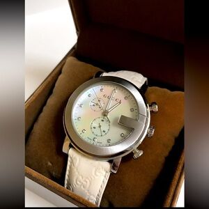Gucci Watch with Real Pearl Face and Diamond Accents